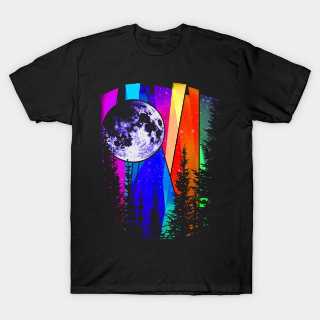 Northern Lights Moon T-Shirt by robotface